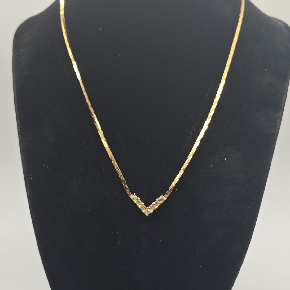 Dior Gold V  Necklace with Crystal Details